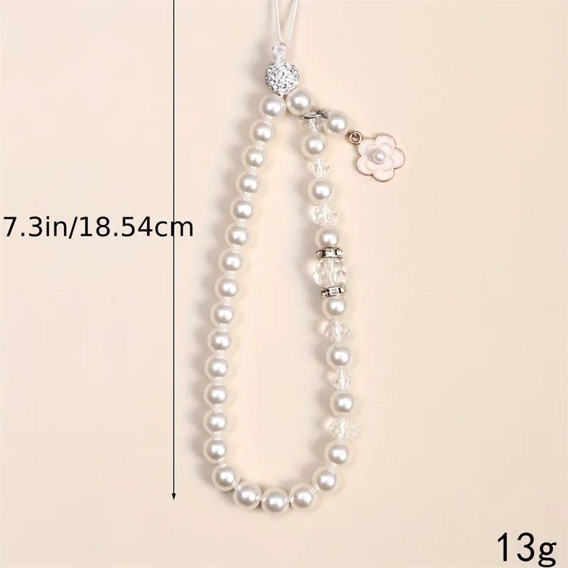 Cute Mobile Phone Charm Strap For Women With Pearl Small Flower Pendant Cell Phone Lanyard Beaded Chain For Mobile Phone Case