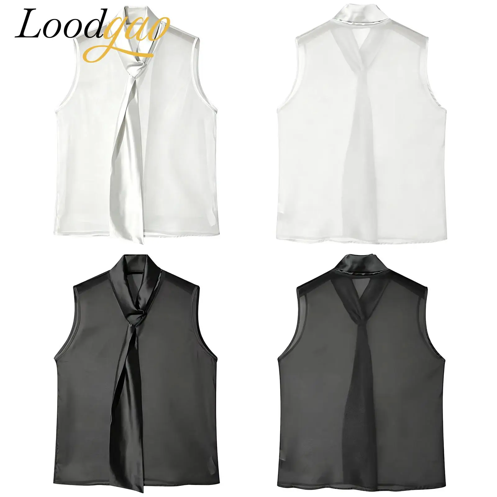 Men's Tops Sleeveless T-shirt Sheer Mesh Tank Top Shirt Singlet Tie Neck See Through Vest Clubwear for Jazz Dance Nightclub Bar
