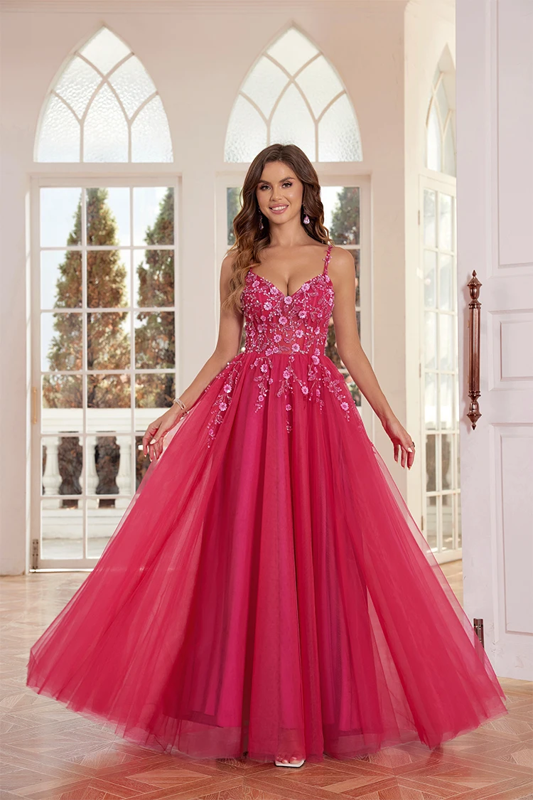 Robe de Soirée Longue en Dentelle avec Appliques Florales, Tenue Élégante de Bal, Col en V, Zones, pour ixd'Anniversaire