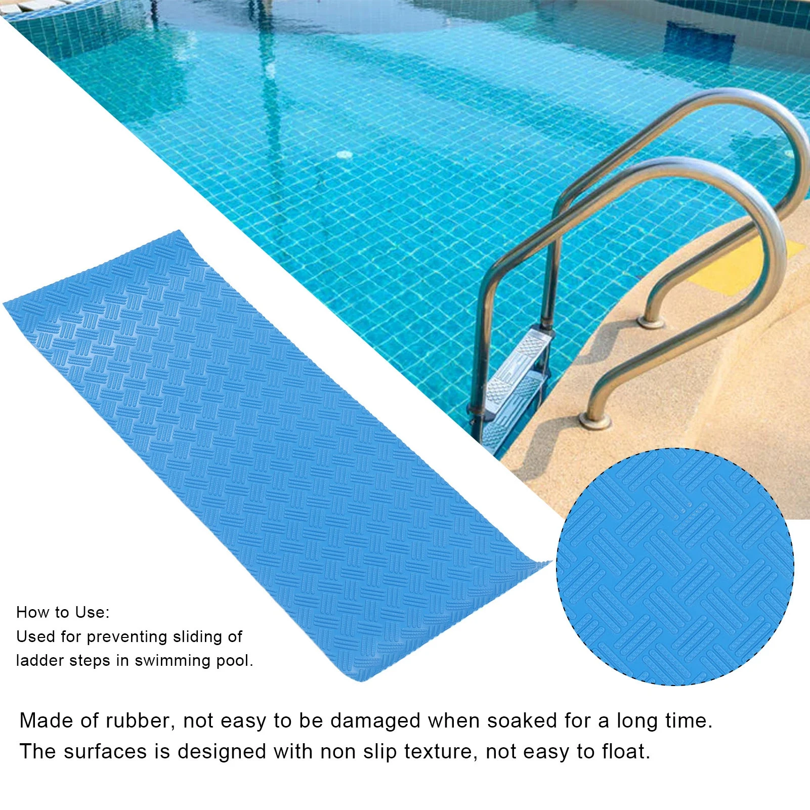 2Pcs Swimming Pool Ladder Mat Rubber Protective Floor Step Pad 60x24x0.1cm Set Kit