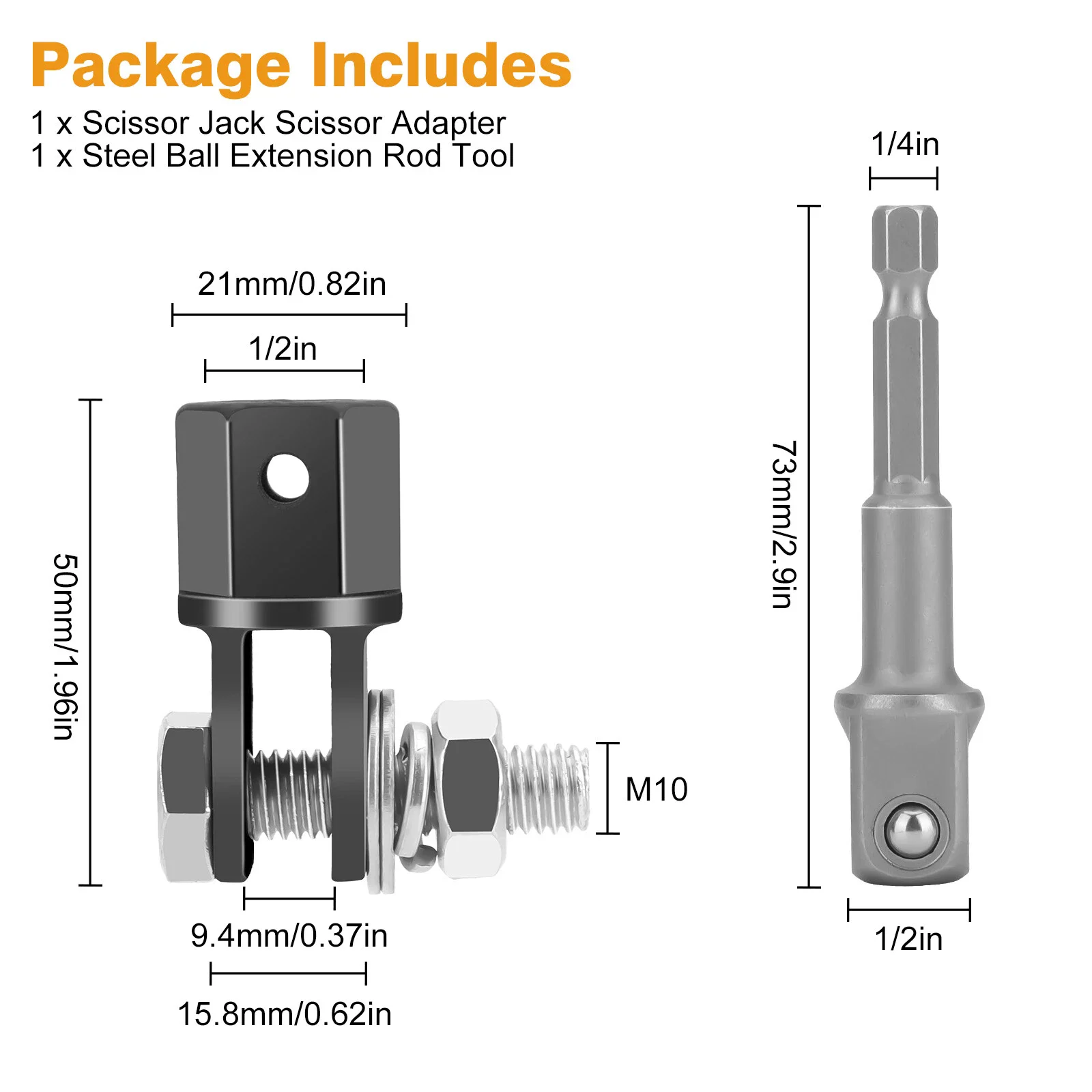 Alat Pengangkat Mobil 1/2 Inci, Baja Krom Vanadium, Adaptor Kunci Impak, Digunakan dengan Bor Listrik
