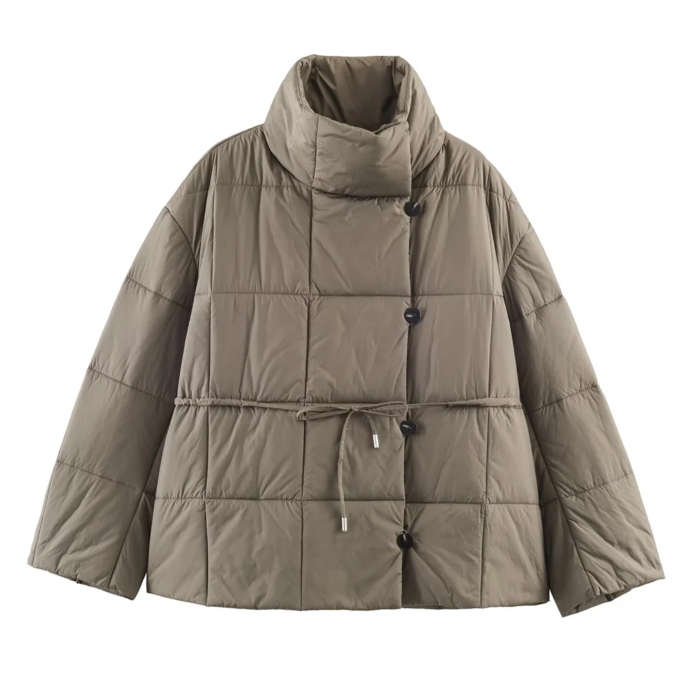 2025, Winter, neue Damenbekleidung, lässiger Modestil, einfacher und vielseitiger, warmer, kurzer Stil mit Gürtel, Baumwollkleidung