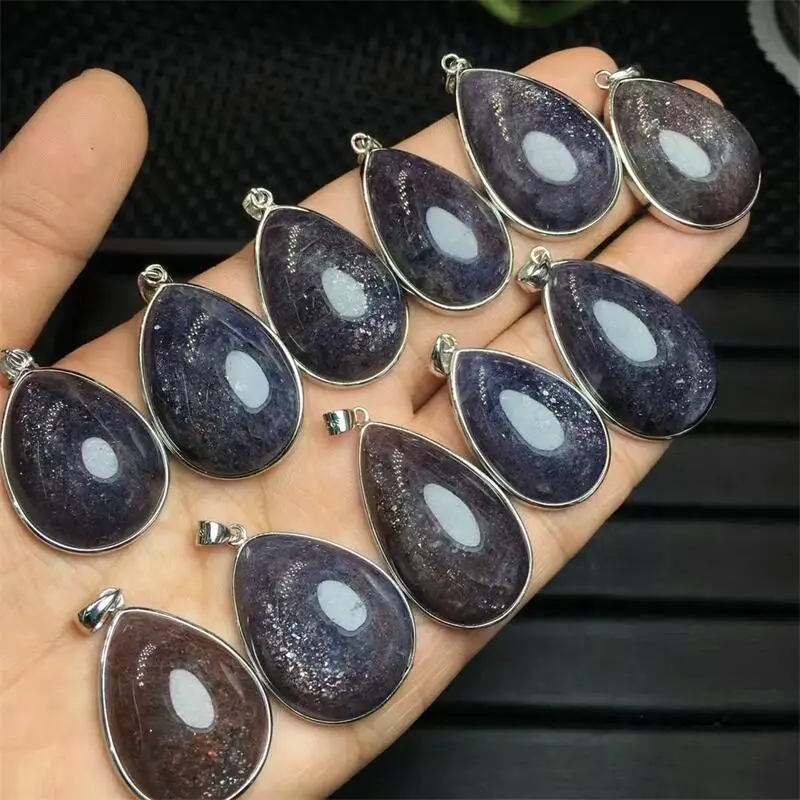 S925 الطبيعية ايوليت دمعة قلادة اليدوية شفاء كريستال حجر مجوهرات هدايا عيد الميلاد 33.7-38 مللي متر