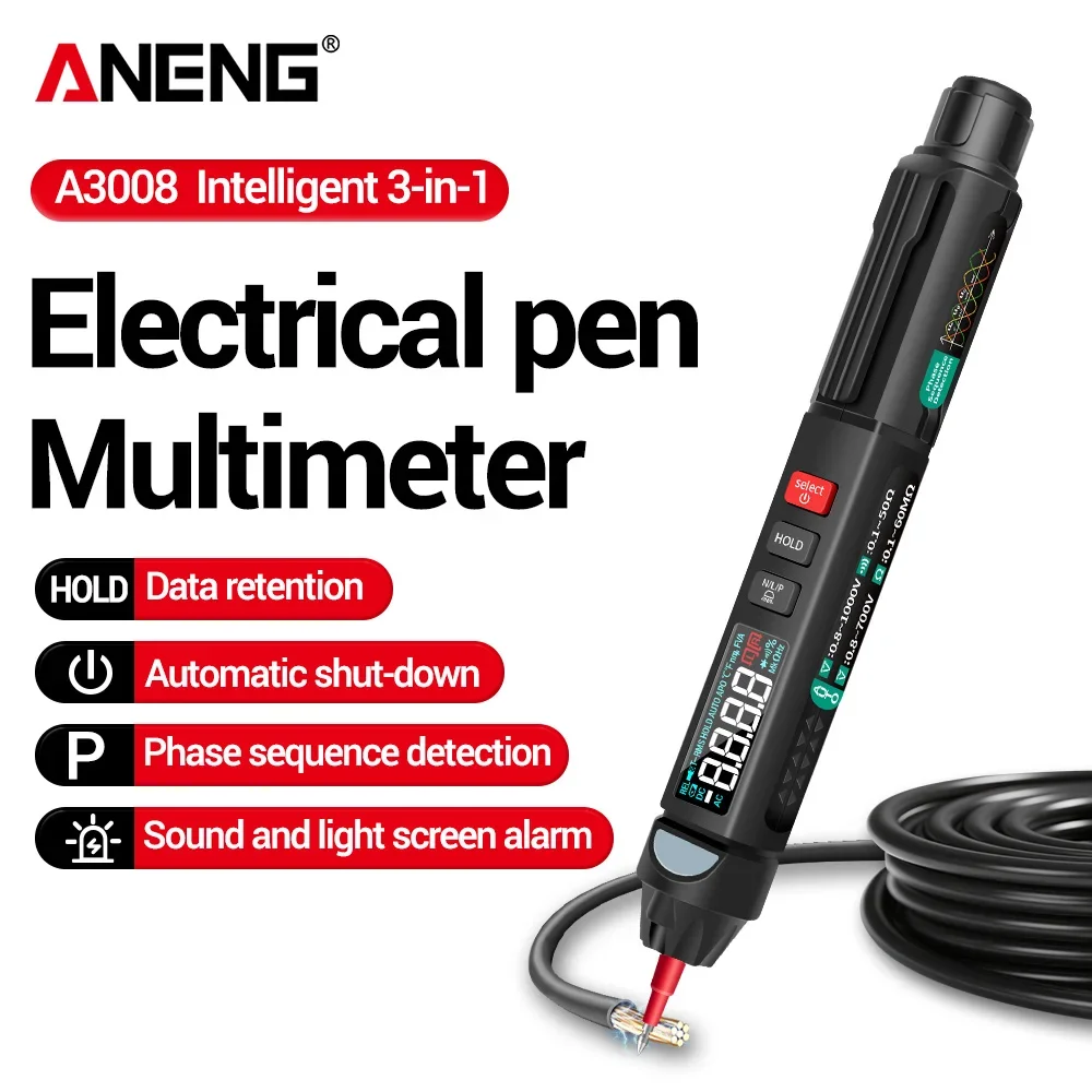 3 in 1 Multimeter Pen Smart NCV Induction Detection Removable Pen Tip 6000 Counts Resistance Multimetro Electrician ANENG A3008