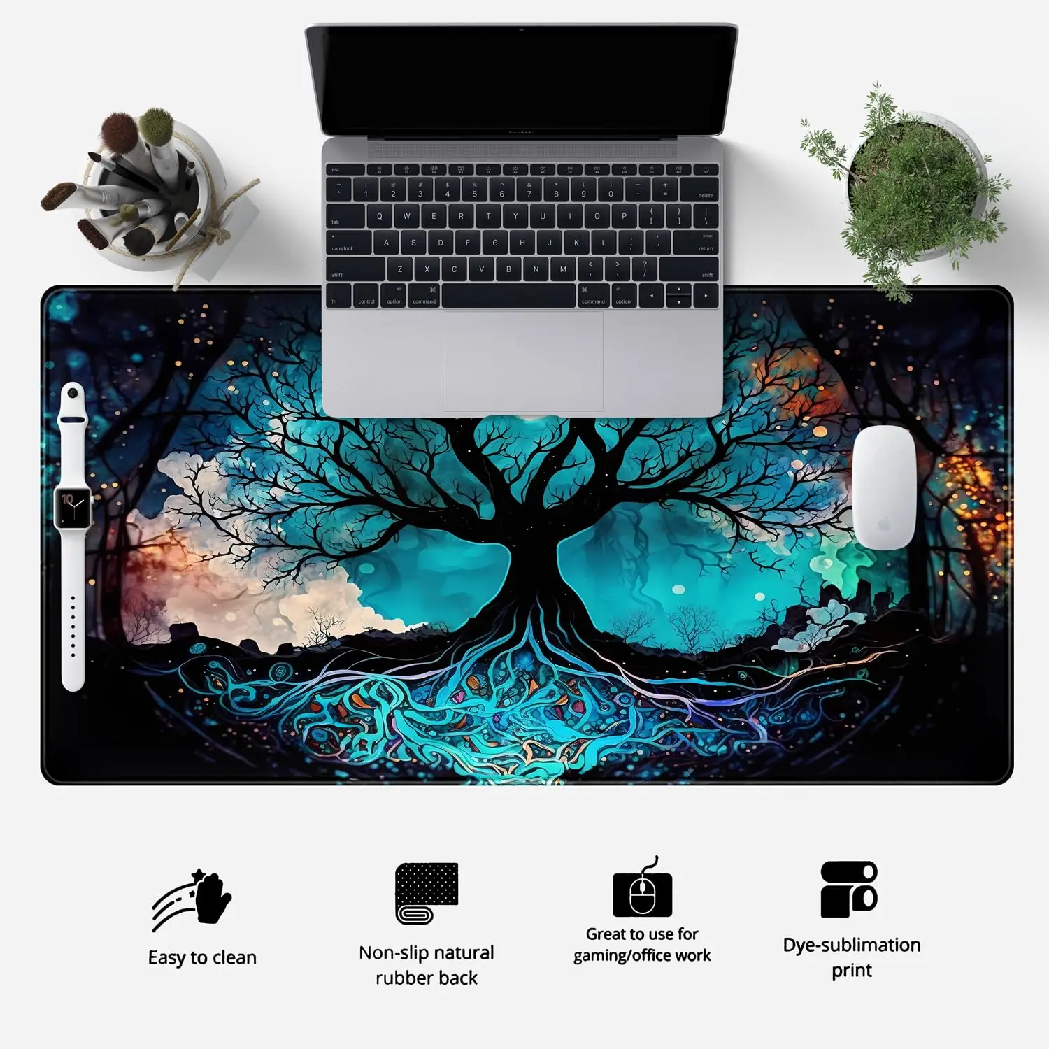 Vintage Blue AI Desk Pad Large Flower Mouse Pad XXL Plant Mousepad Laptop Computer Keyboard Mat Office Desk Decor