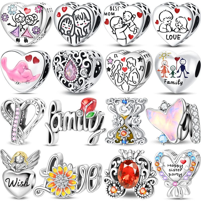 925 Sterling Silver Best Friends Heart Charms Beads Fit Original Bracelets Bag Keychain Earring Pendant Diy Women Jewelry Gift