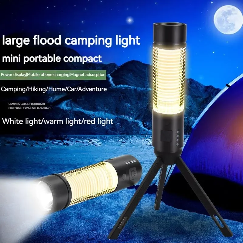 Tripod Camping Lantern Portable LED Flashlight USB Rechargeable 6 Mode Torch Light Outdoor Fishing Hiking Camp Tent Hanging Lamp