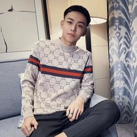 Elastic Knitted Sweater Fashionable Trendy Half High Collar Men's Youth Slim Fit Sweater Trendy Polyester Fiber Casual Wear