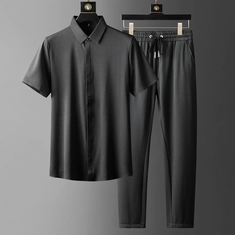 New Summer Mens Sets (t-shirt+pants) Luxury Short Sleeve Business And Casual Male Sets Fashion Slim Fit Man Suits 3XL