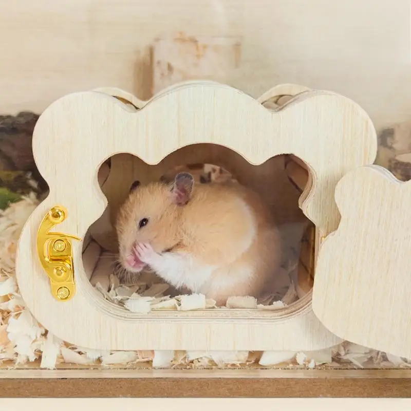 Wooden Hamster Hideout House Cute Cloud Shapes Cozy Hamster Hideout Small Animals Habitat Hut Small Pets Woodland House Habitats