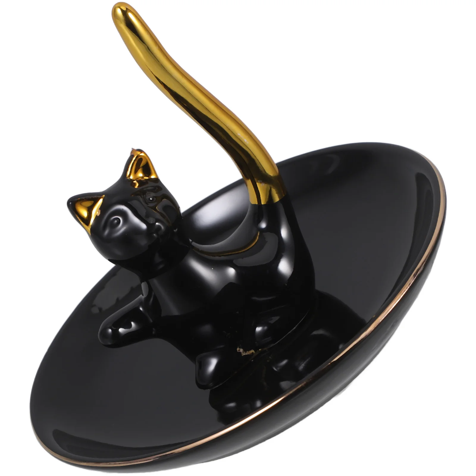 Ceramic Jewelry Tray Cute Cat Design Smooth Edges Storage For Rings Keys Trinkets Decorative Plate Organizer Dish