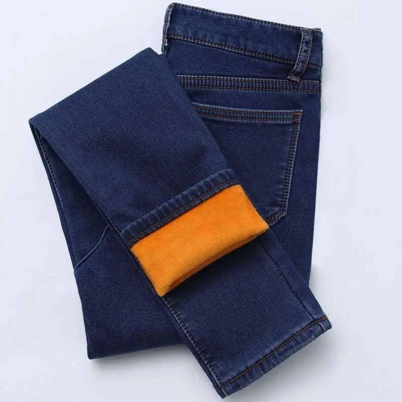 

High Waist Fleece Lined Slim Fit Pencil Jeans Women's Denim Pants Bootcut Trousers Stretch Cotton Thick Winter Wear