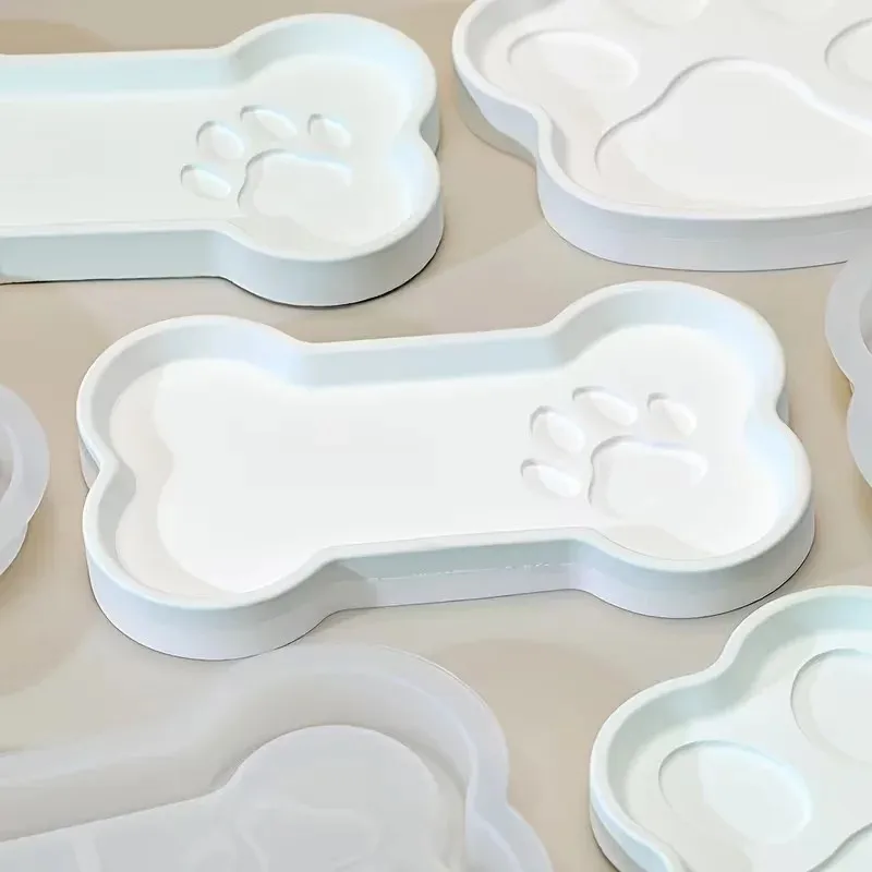 A Top Quality Diy Cat Paw & Bone Shape Silicone Mold Storage Tray Jewelry Display Dish Home Decor Cat And Dog Food Tray Gypsum view 6