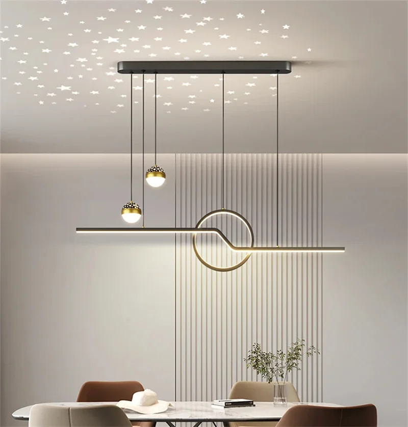 Modern LED Starry Sky Pendant Lamp Is Used For Living Room Dining Table Room Kitchen Bar Black Adjustable Line Remote Control