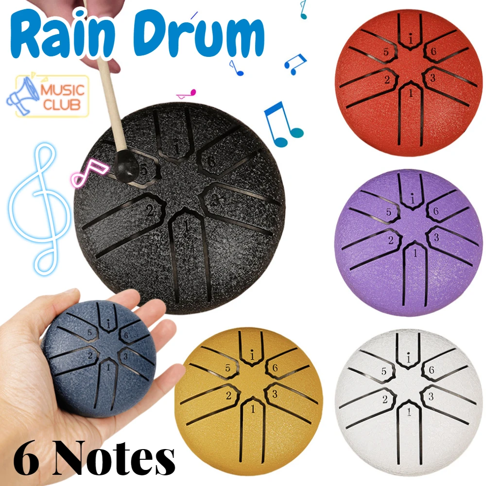 6 Notes Rain Drum Steel Tongue Drum for Outside Hollow Drum Percussion Instrument Mini Handpan Drum for Yoga Meditation