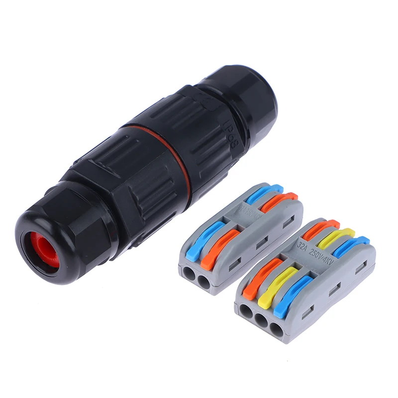 1Pc IP68 Electrical Waterproof Connector Wire Cable 2/3 Pin Plug Straight Quick Push In Terminal Block Conductor Connector