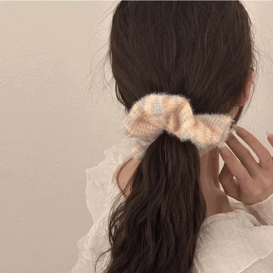 Solid Cream Color Elastic Head Bands For Girl Women Hair Tie Winter Hair Rope Fashion Hair Accessories Korean Scrunchie Ponytail