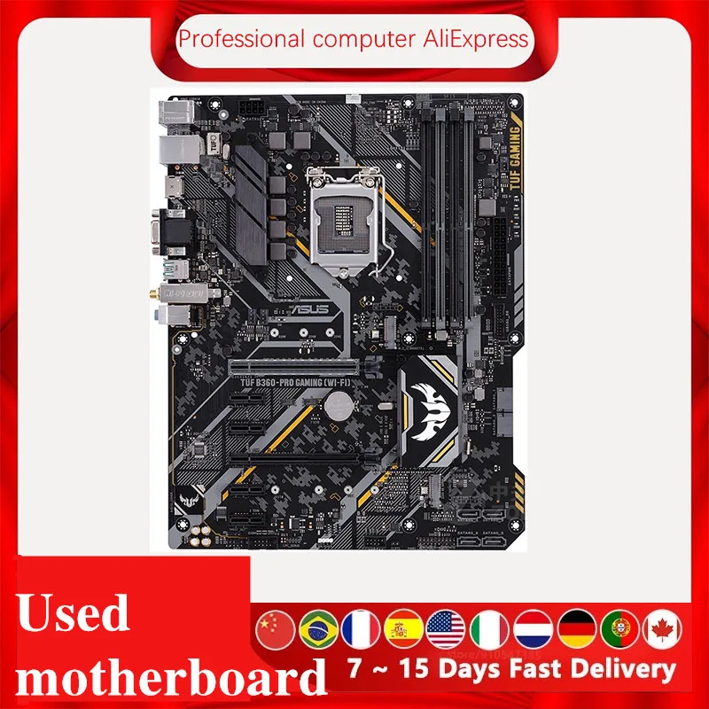 For Asus TUF B360-PRO GAMING (WI-FI) Original Used Desktop Intel B360 B360M DDR4 Motherboard LGA 1151  i7/i5/i3 USB3.0 SATA3