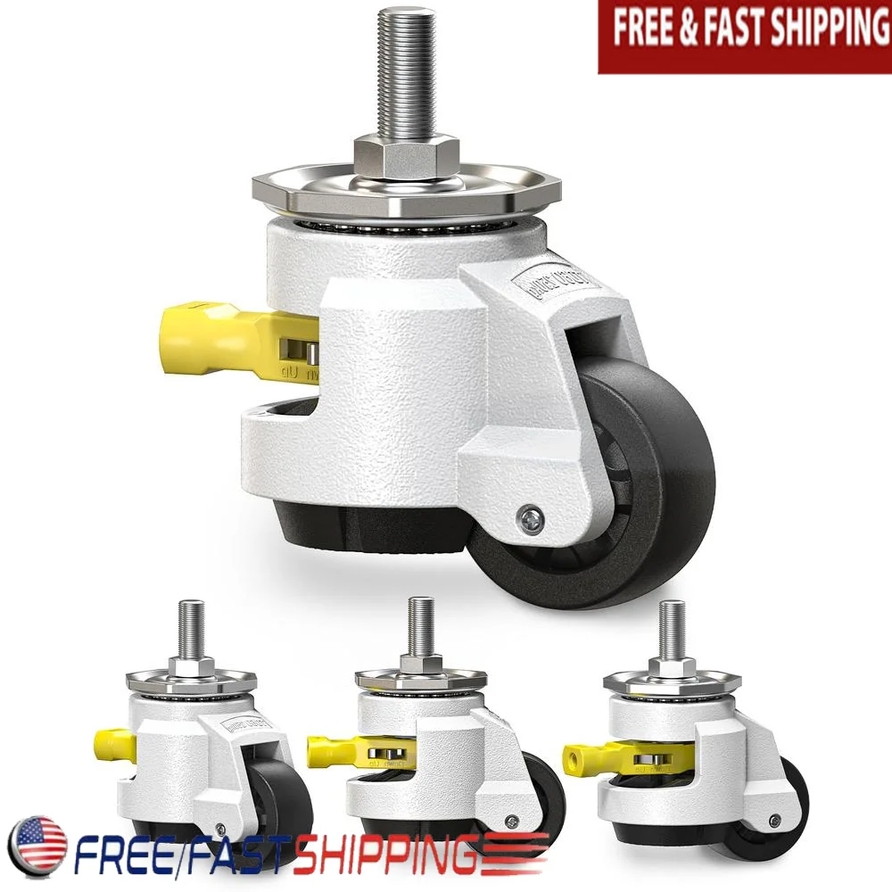 Retractable Leveling Stem Casters Set of 4 Heavy Duty with Adjustable Handle M12 & 1/2