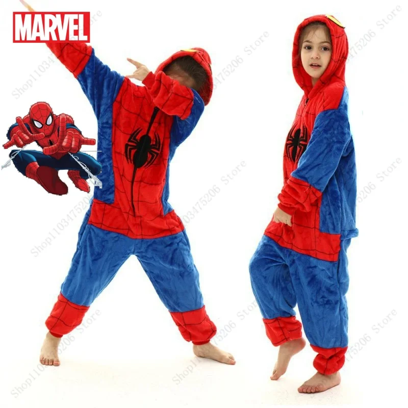 

Hallowmas Movie Spider-Man Creative Children's Pajamas Autumn and Winter One-piece Coral Velvet Casual Long-sleeved Home Clothes