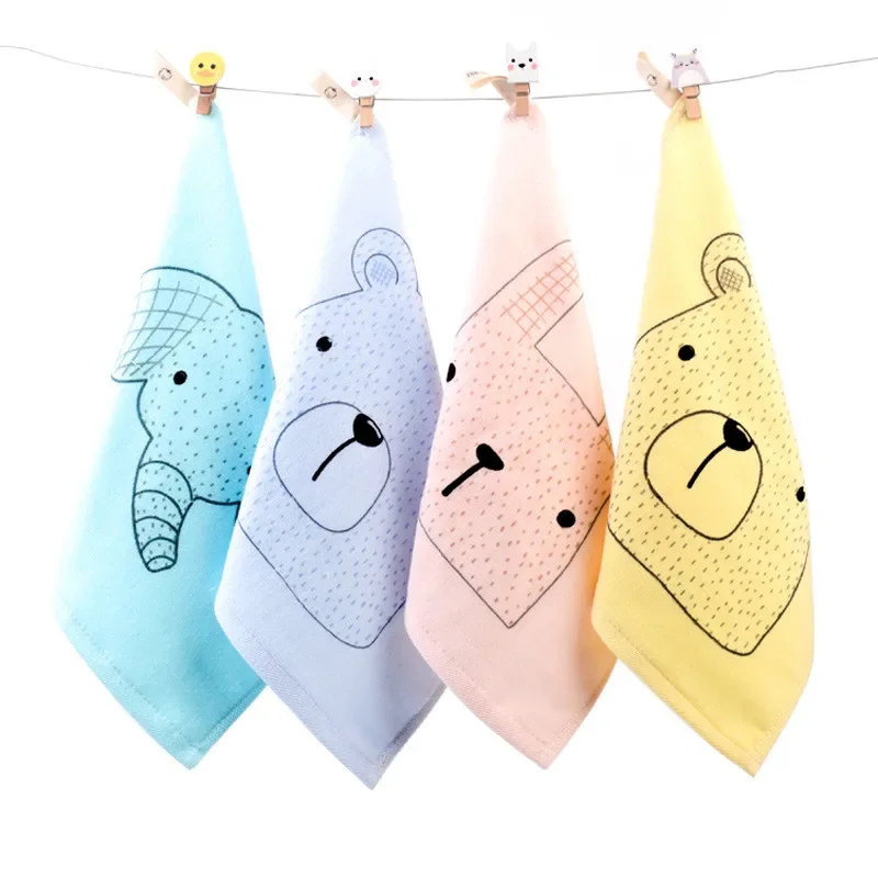 

1Pc 25x25cm Cartoon Cotton Portable Hanging Children Kids Kindergarten Hand Wash Face Square Small Towel