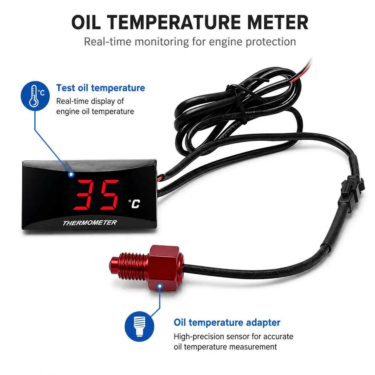 Motorcycle Digital Oil Temperature Gauge with One-Piece Integrated Sensor Wire Oil Temp Meter for NMAX125 PCX125 - view 3