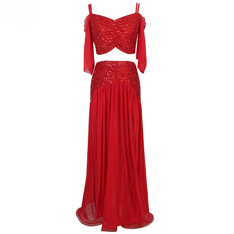 2025 Zomer sexy pailletten buikdans high-end oosterse danspraktijkprestatiepak