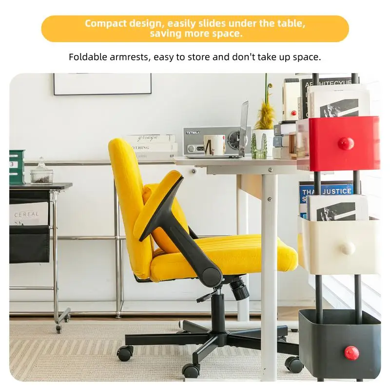 Ergonomic Yellow Linen Criss Cross Armrest Office Chair with Wheels for Home, Work & Study