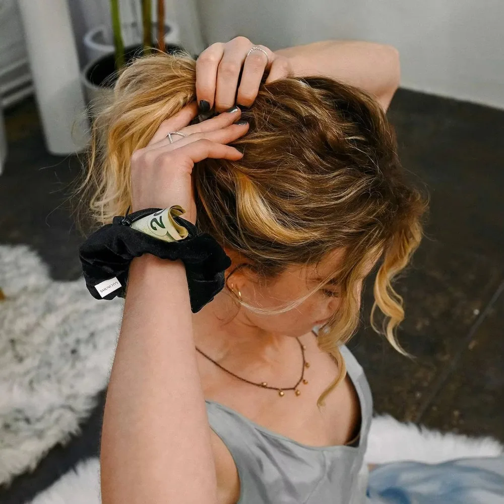 New Hair Tie Safe Sight With Zipper Hair Rope Velvet Hide Key Cash Storage Case