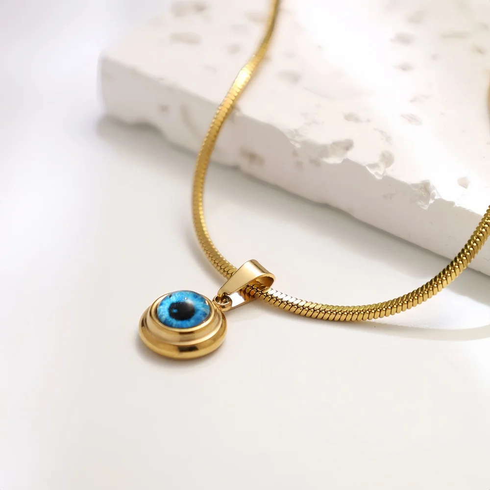 Einfache Angel Eyes Anhänger-Halskette für Männer, Modische 14k Goldfarbene Schlangenkette, Schmuckzubehör – Detail 4