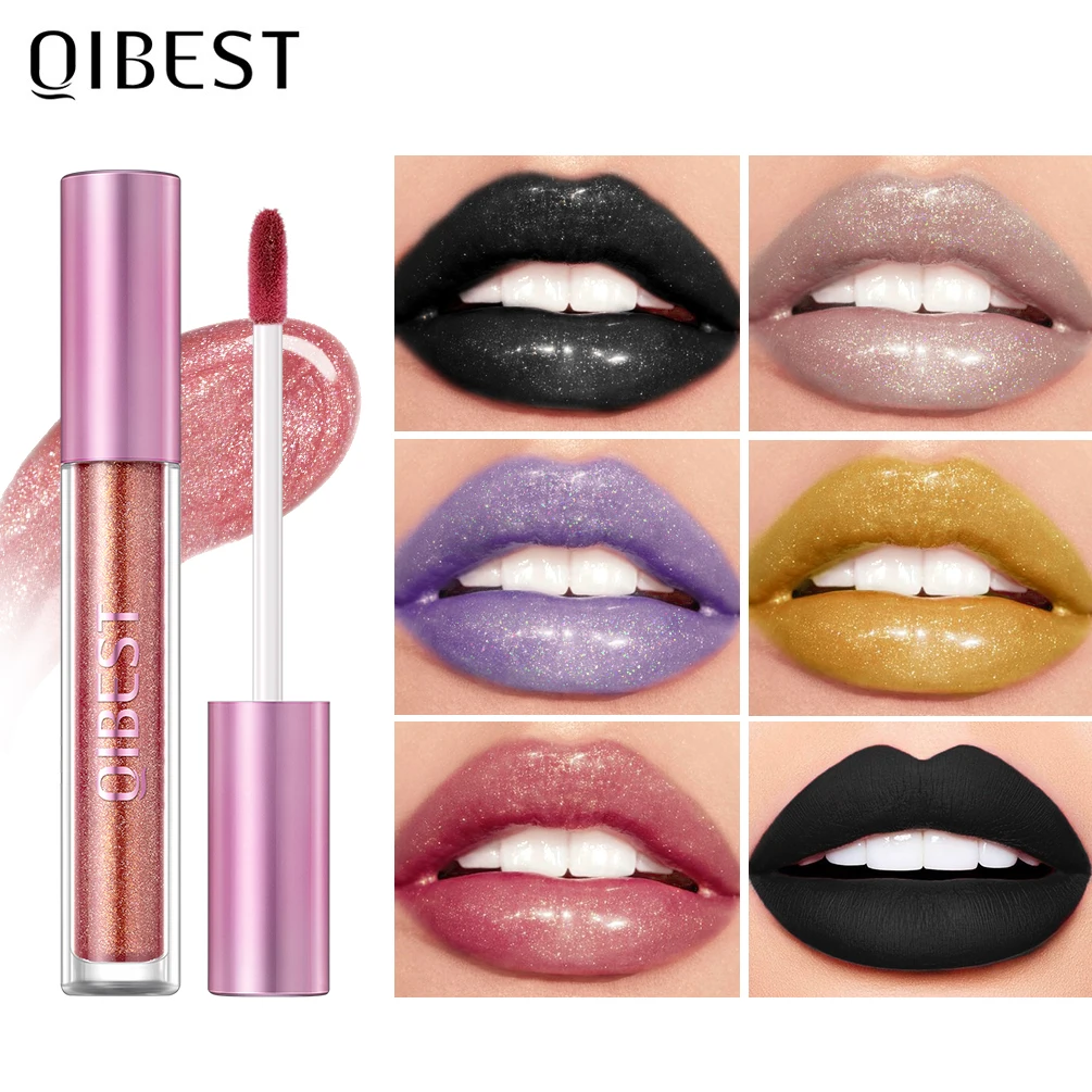 6-Farben-Glitzer-Lippenstift, langlebig, Diamant-Perlglanz, metallischer Lipgloss, schwarz, matt, flüssiger Lippenstift, Damen-Lippentönung, Make-up