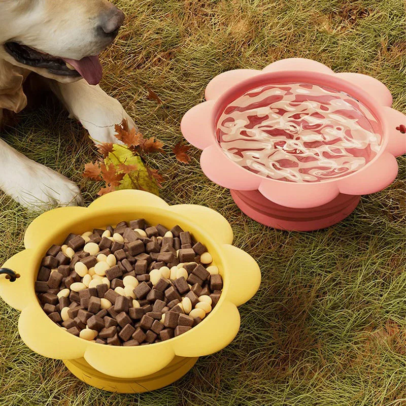 Flower Shaped Silicone Foldable Pet Bowl Portable Travel Dog Water Bowl Outdoor Feeding Dish Cat Food Bowl Pet Feeder Supplies