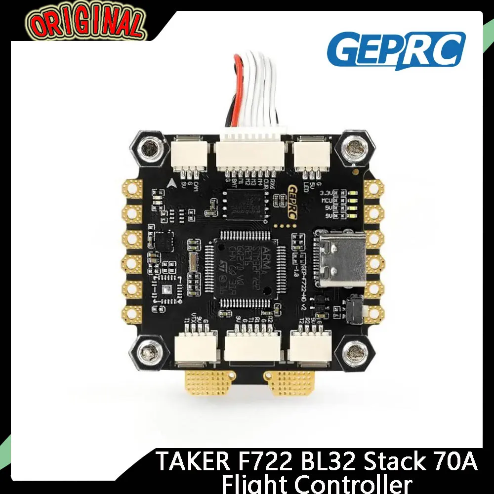 

GEPRC TAKER F722 BL32 70A Stack, 4-in-1 ESC (3-6S LiPo) – 9V2.5A/5V3A BEC for FPV Racing Drones