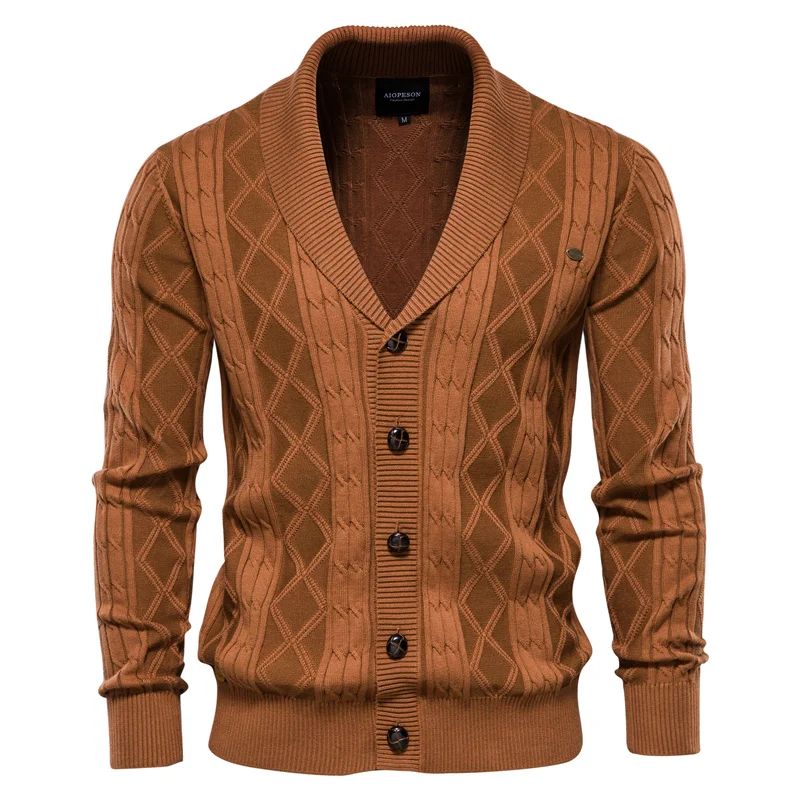 AIOPESON Argyle Cotton Cardigan Solid Color 5