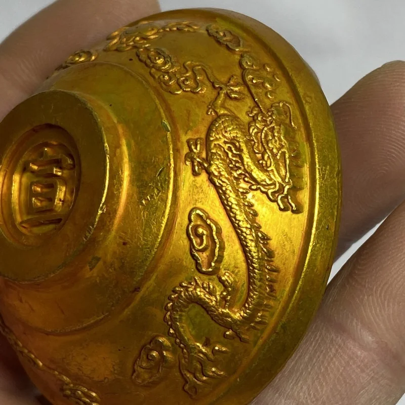 Qing Dynasty Qianlong Era Gilt Relief Dragon and Phoenix Gold Bowl Copper Bowl Antique Collectible Home Decor Housewarming Gift