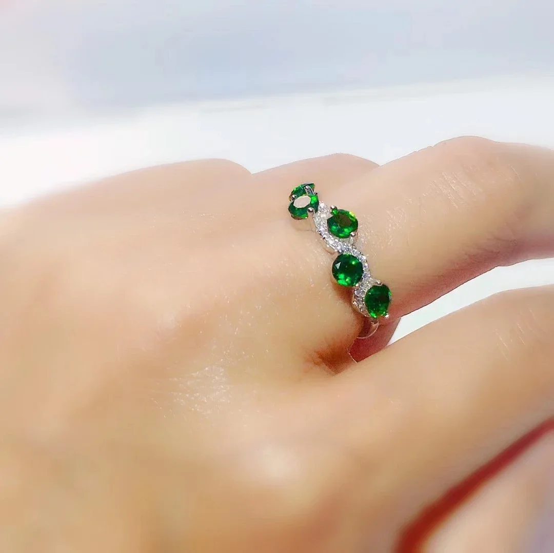 

Ashion Sterling Silver Diopside Ring 4mm Natural Chrome Diopside Silver Ring 925 Silver Diopside Jewelry Gift for Women