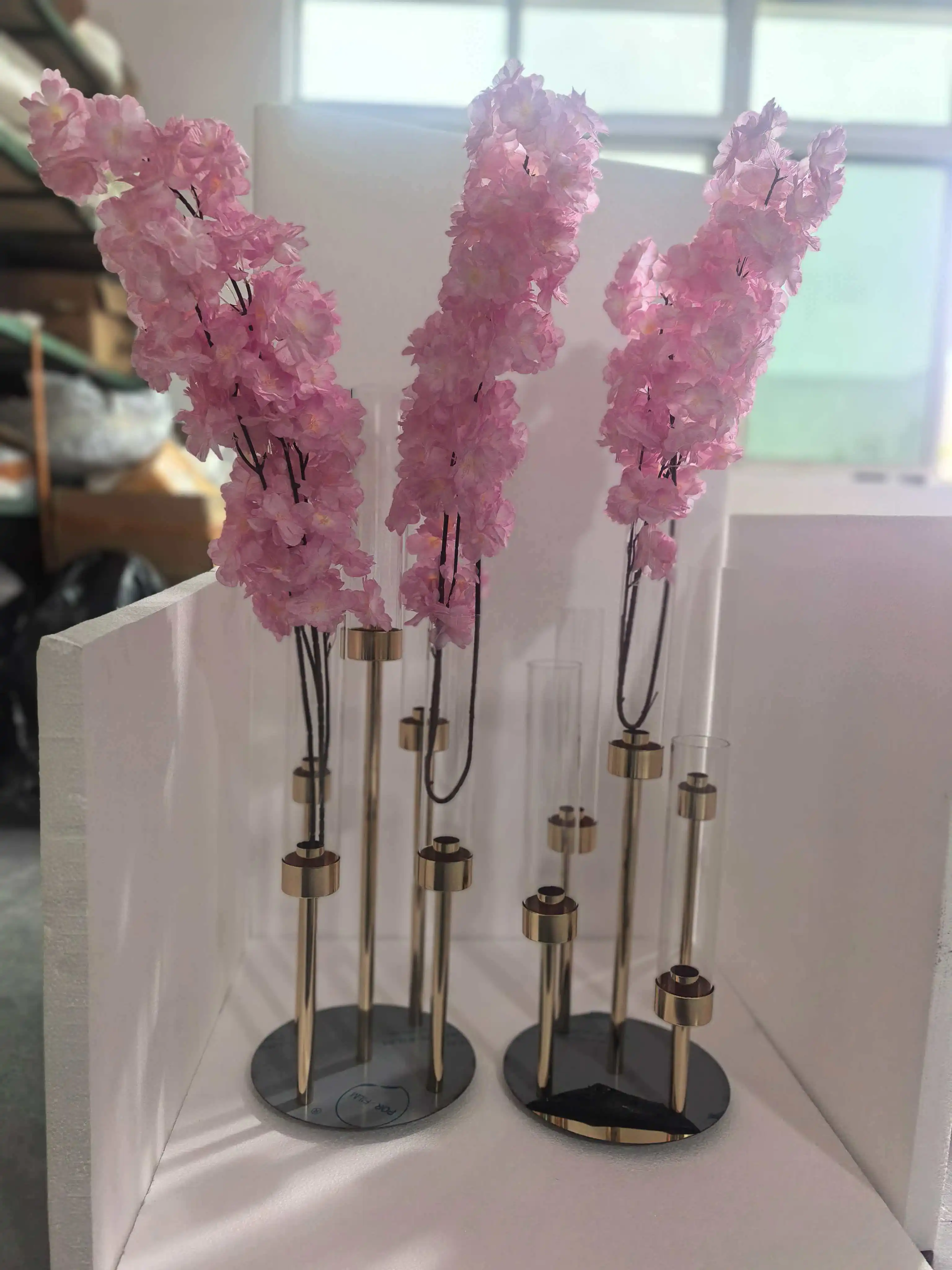 5 Stück Goldene Luxus-Kerzenhalter aus Kristall, Hochzeitsdekoration, Tischblumenständer, Kerzenhalterständer – Detail 4