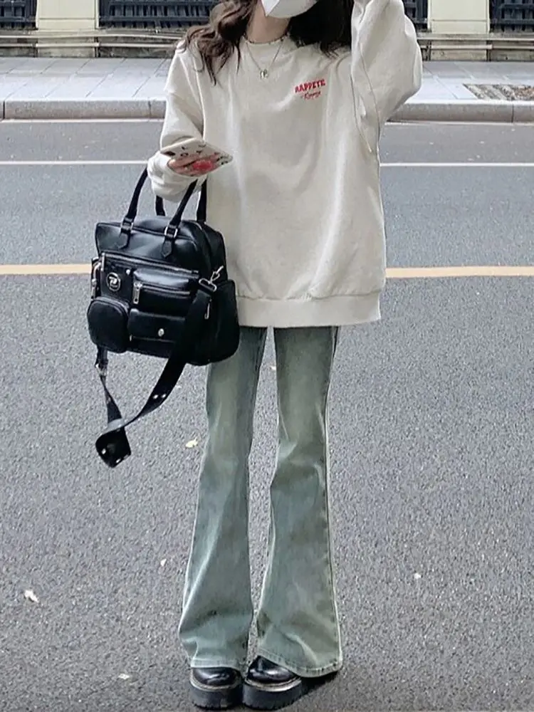 Baggy-Jeans für Damen, hohe Taille, Kordelzug, entspannt, lockere Passform, bequem, Alltagskleidung, praktisch, gemütlich, weich, lang, Palazzo-Mode