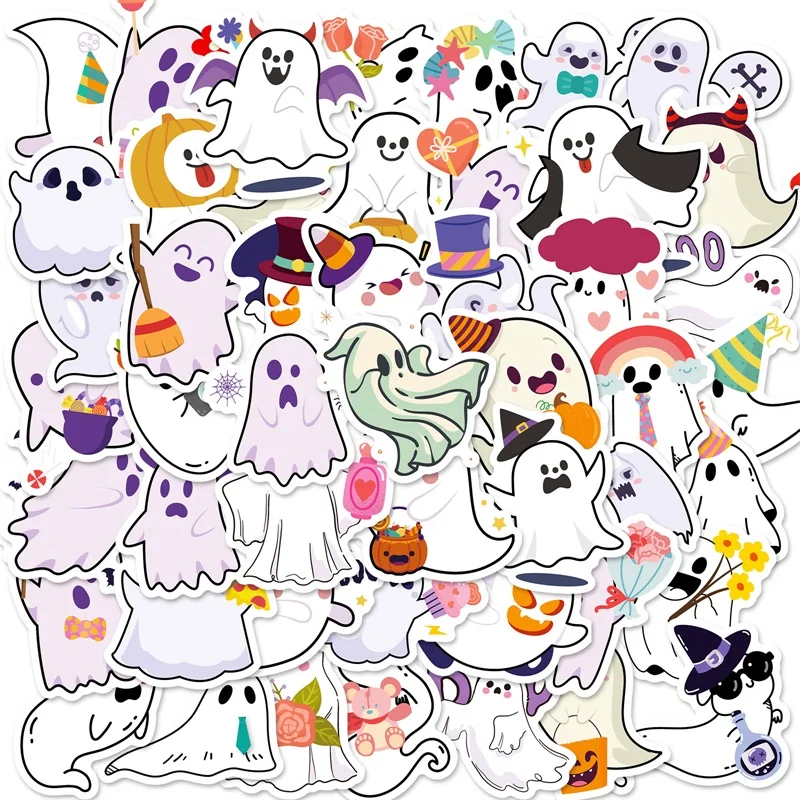 

10/30/50PCS Cartoon Ghost PVC Sticky Sticker Aesthetic DIY Decoration Scrapbooking Hand Accounting Stationery Supplies for Kids