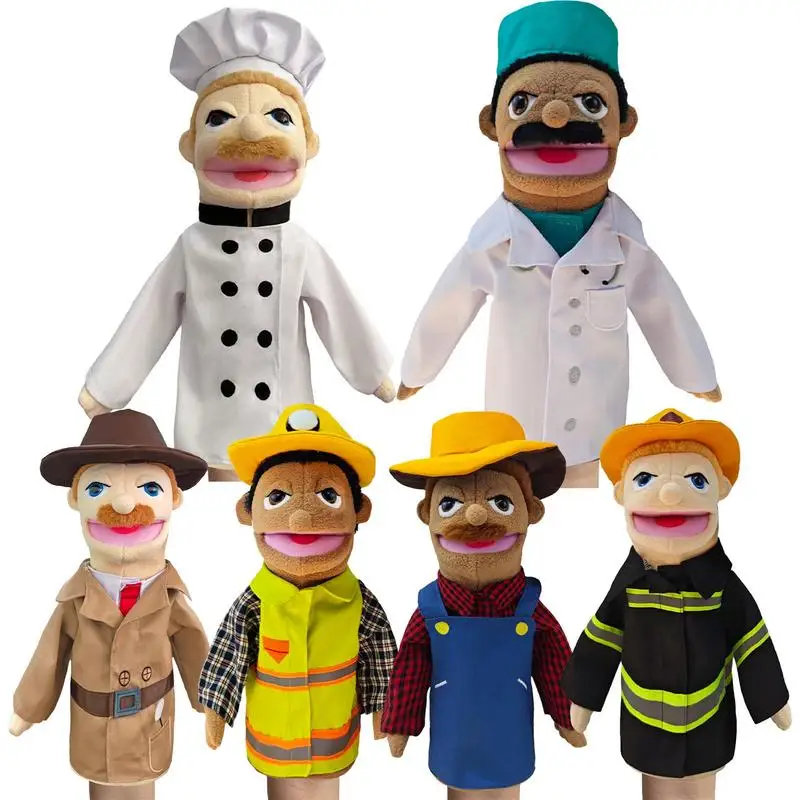 

Kids Toys Hand Puppet Soft Stuffed Doctor Nurse Firefighter PoliceOfficer Cartoon MuppetDoll Plushies Family Storytelling Prop