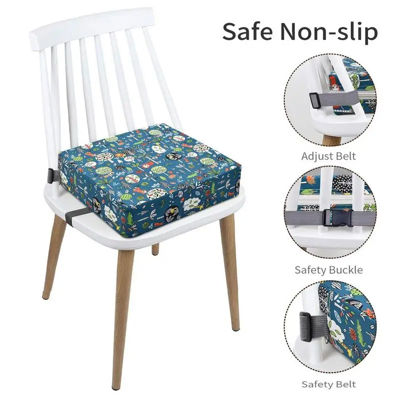 Siège rehausseur pour table à manger, coussin de siège rehausseur pour tout-petit, coussin de siège lavable avec 2 sangles réglables, structure de sécurité