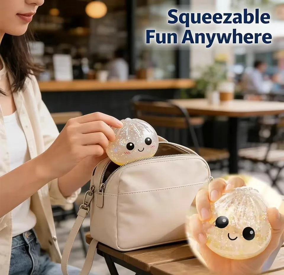 Squishy Fidget Squeeze Toys Glitter Dumpling Soft Simulated Bun Stress Relief Birthday Party Favors Adults Friends Creative Gift image 2