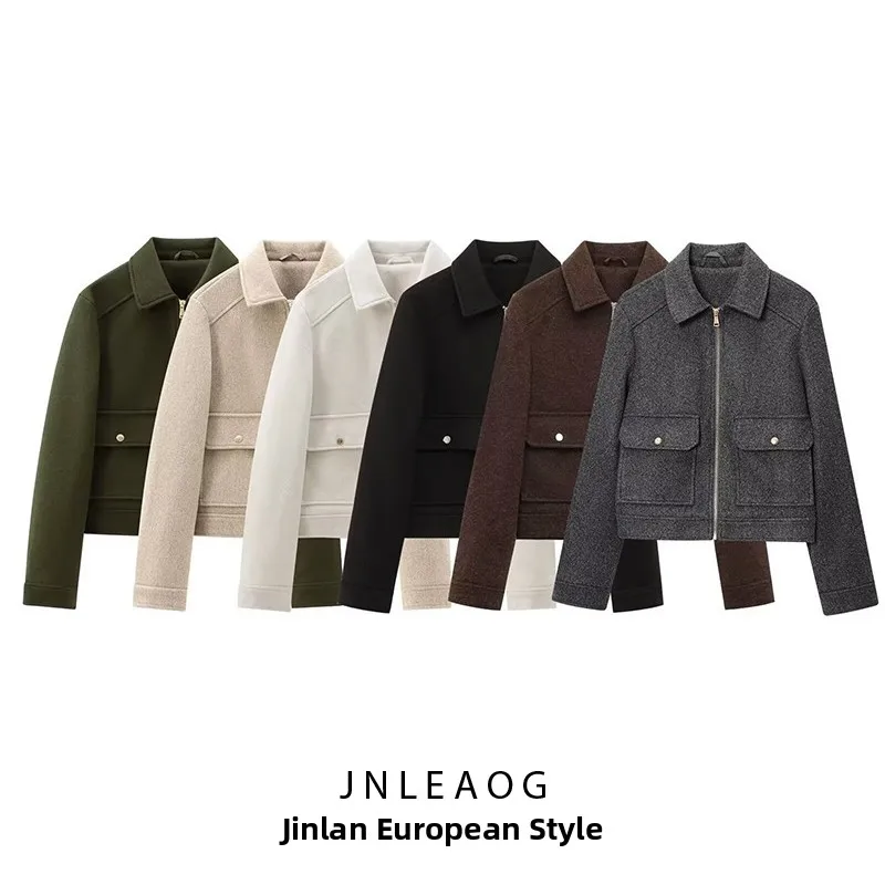 

JNLEAOG Women's Soft Jaet Outerwear Zipper Decorated Design Sensation 30287 Casual Loose Fit ort Coat Polyester