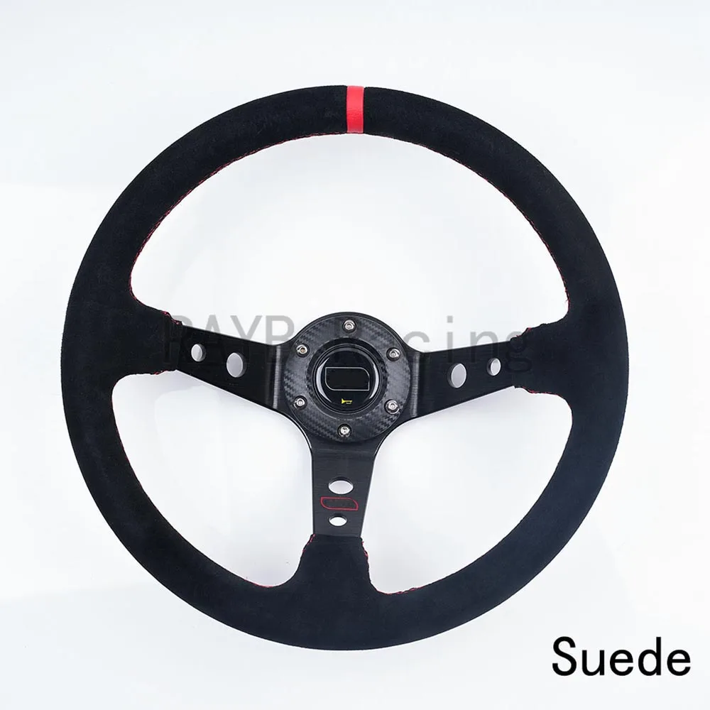 Universal 14 Inch 350mm Suede/PVC/PU Car Racing Steering Wheels Deep Corn Drifting Sport Steering Wheel Horn Button