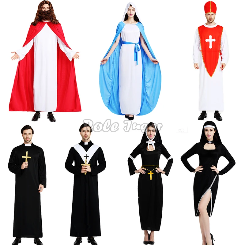 Men God Father Missionary Priest Robes Cosplay Costume Halloween Carnival Party Nun Costumes