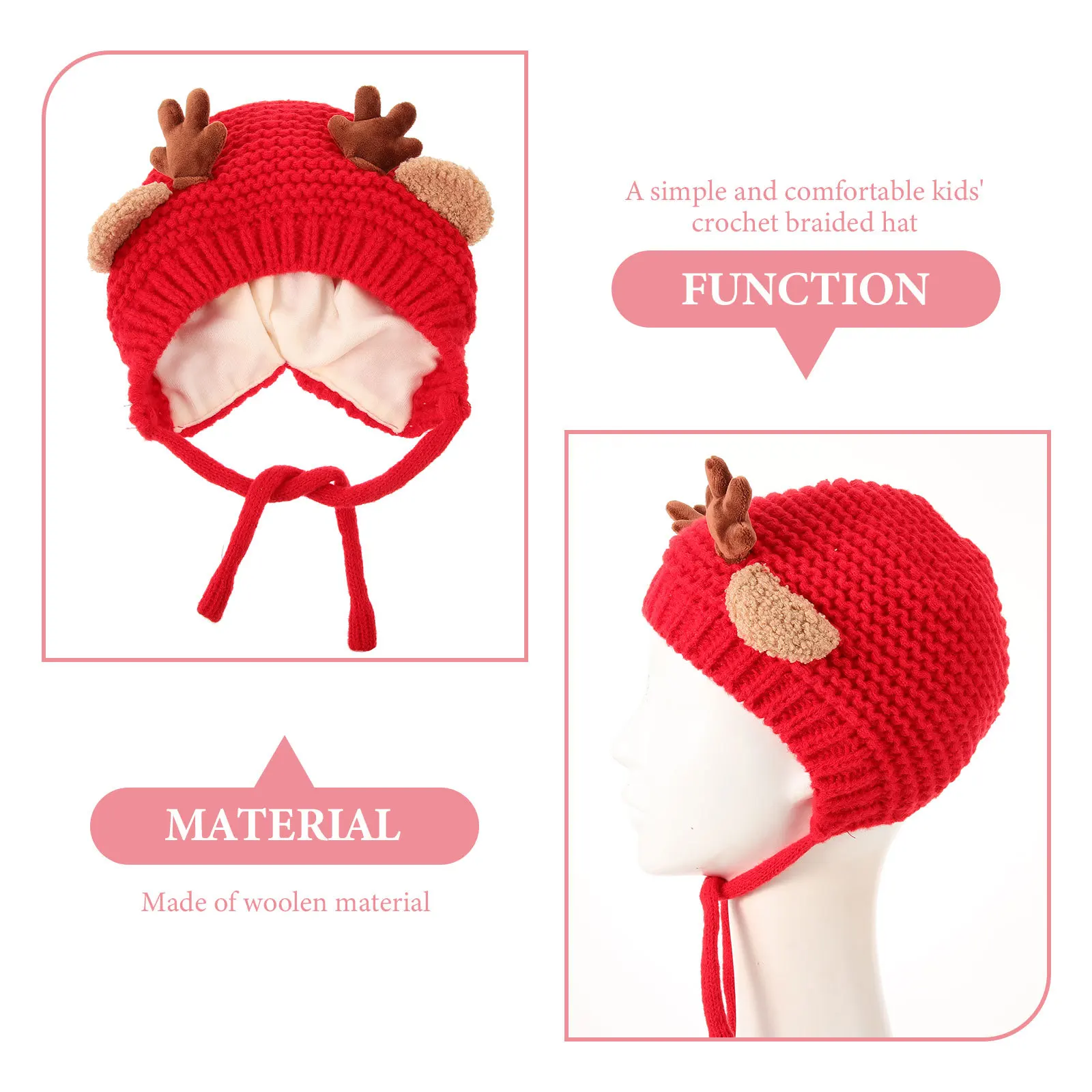 

Детская красная шерстяная шапка с рогами 1-5 лет, зимняя теплая детская вязаная рождественская шапка с оленем, детская зимняя вязаная шапка