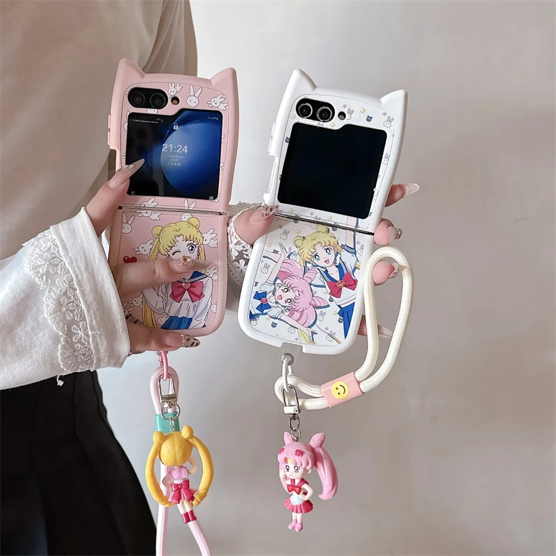 Cute Cartoon Japan Anime Sailor Moon Phone Case For Samsung Galaxy Z Flip 7 Hard PC Back Cover For Z Flip 6 5 4 3 Case