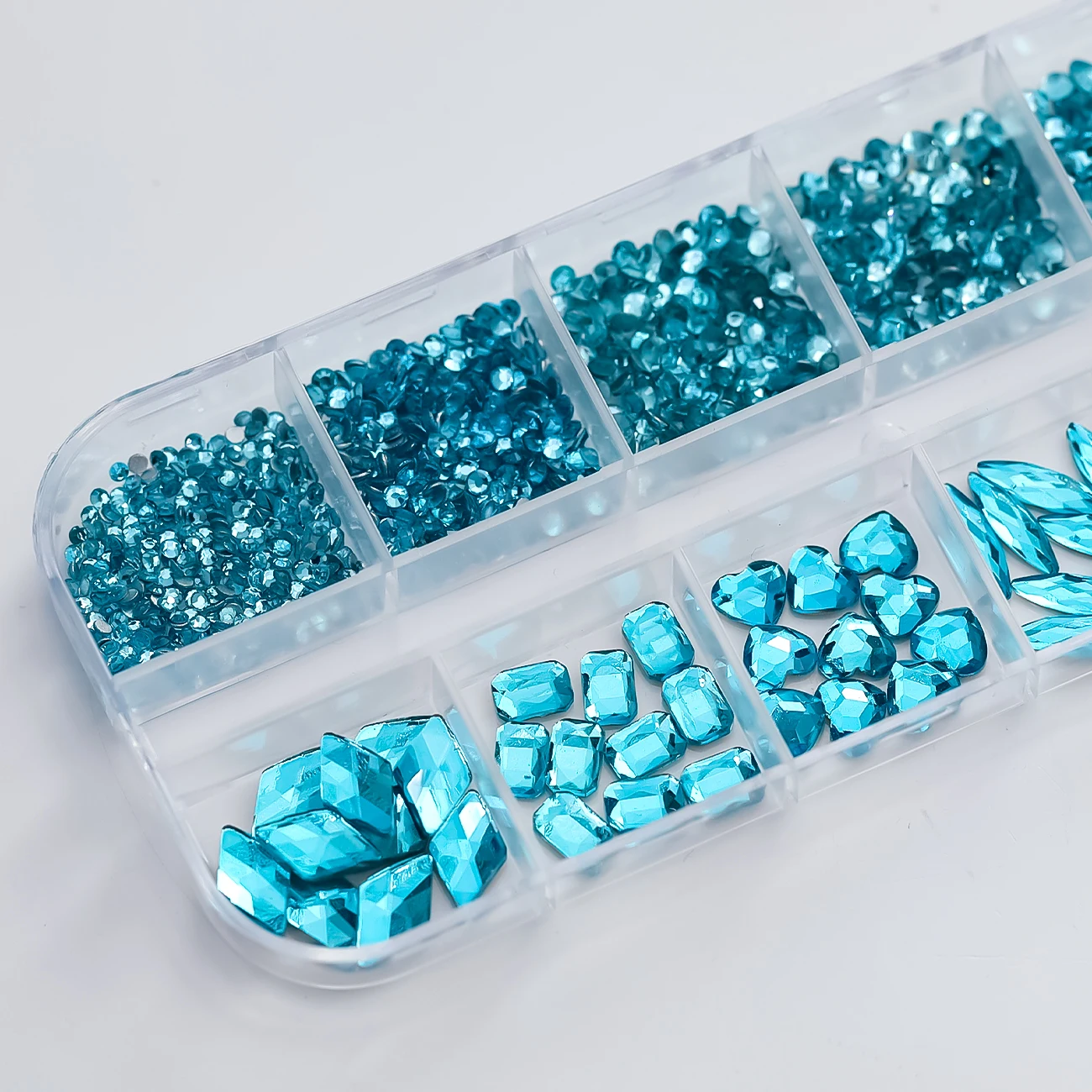 12Grid Lake Blue Crystal Nail Art Rhinestones Flatback Non-hotfix Diamond Gem Luxury Glass Stones Nail Charm Manicure Decoration