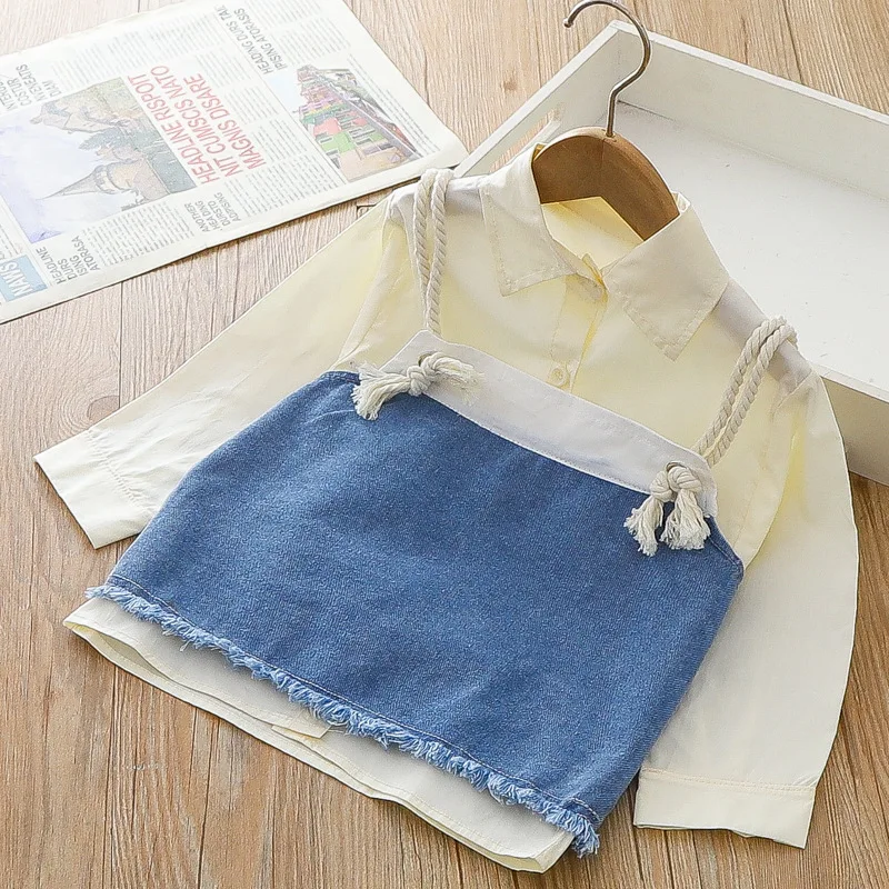 2024 New Spring Girls Three Piece Set Denim Tank Top +shirt +pants Girls Clothes