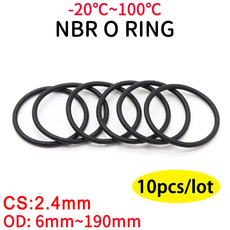 10pcs NBR O Ring Seal Gasket Thickness CS 2.4mm OD 6~190mm Nitrile Butadiene Rubber Spacer Oil Resistance Washer Round Shape